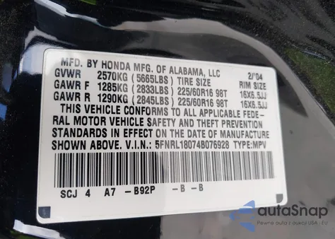 2004 Honda Odyssey Ex-L from USA, damaged, VIN 5FNRL18074B076928